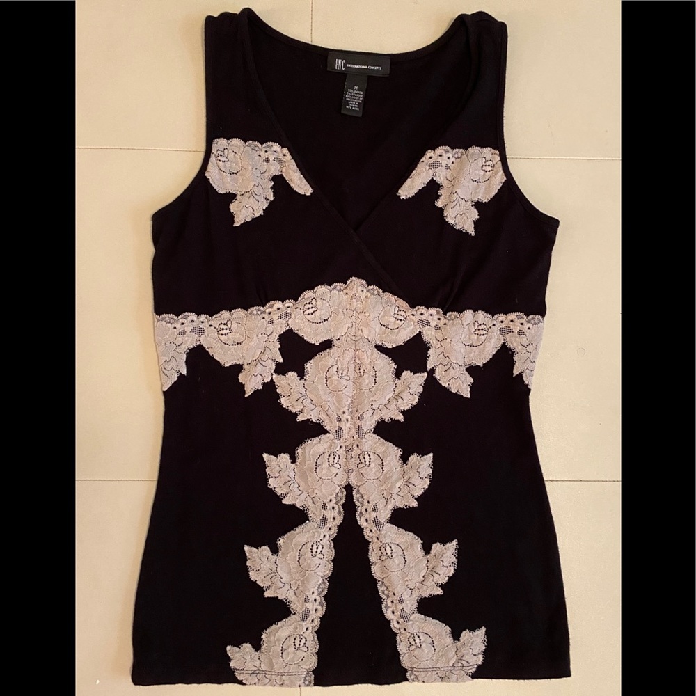 INC sleeveless black appliqué tank top
